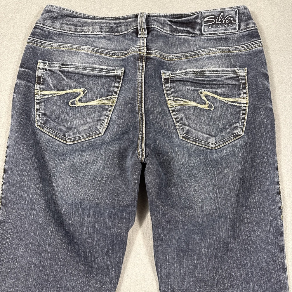 Silver Jeans Womens 26/31 Aiko Low Boot Cut DARK WASH Distressed Whiskering